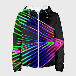 Куртка с капюшоном женская Неоновый лучи текстура, цвет: 3D-белый