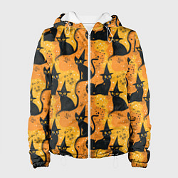 Куртка с капюшоном женская Кошки в шляпах - паттерн, цвет: 3D-белый