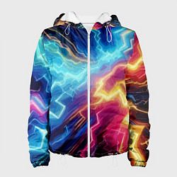 Куртка с капюшоном женская Разряд неоновых молний - нейроарт, цвет: 3D-белый