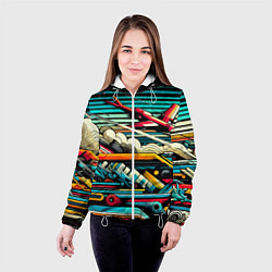 Куртка с капюшоном женская Абстракция с красным самолётом - нейроарт, цвет: 3D-белый — фото 2