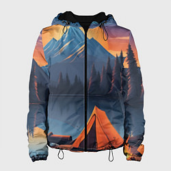 Куртка с капюшоном женская Палатка на берегу озера, цвет: 3D-черный