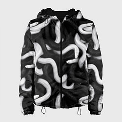 Куртка с капюшоном женская Черные и белые змеи, цвет: 3D-черный