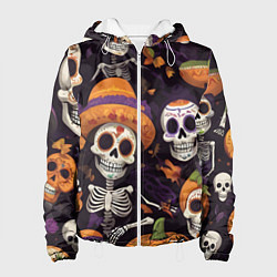 Куртка с капюшоном женская Страшилки хэллоуин, цвет: 3D-белый