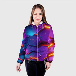 Куртка с капюшоном женская Трехмерные соты с эффектом неона, цвет: 3D-белый — фото 2
