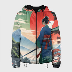 Куртка с капюшоном женская Самурай на ярком красивом фоне, цвет: 3D-черный