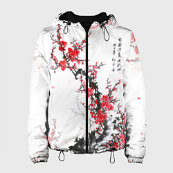 Куртка с капюшоном женская Китайская слива, цвет: 3D-черный