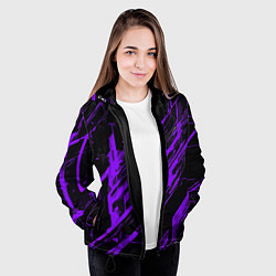 Куртка с капюшоном женская Purple stripes on a black background, цвет: 3D-черный — фото 2