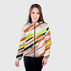 Куртка с капюшоном женская Оранжево-жёлто-чёрные полосы на белом фоне, цвет: 3D-черный — фото 2