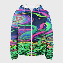 Куртка с капюшоном женская Оптические волны психоделика, цвет: 3D-белый