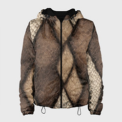 Куртка с капюшоном женская Кожа змеи ромбы, цвет: 3D-черный
