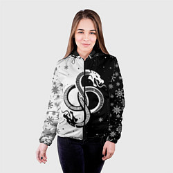 Куртка с капюшоном женская Инь янь - змеи, цвет: 3D-черный — фото 2