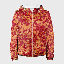 Куртка с капюшоном женская Абстрактная текстура - красно-оранжевая рябь, цвет: 3D-белый