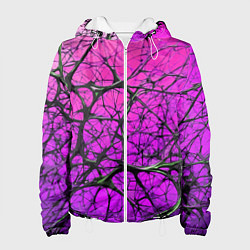 Куртка с капюшоном женская Чёрные волокна и фиолетовый градиент абстракция, цвет: 3D-белый