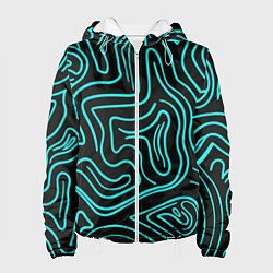 Куртка с капюшоном женская Абстракция из бирюзовых полос, цвет: 3D-белый