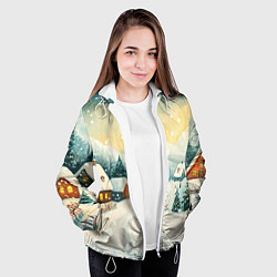 Куртка с капюшоном женская Праздничная деревушка, цвет: 3D-белый — фото 2
