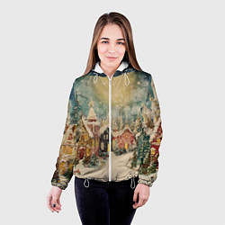 Куртка с капюшоном женская Милый новогодний городок, цвет: 3D-белый — фото 2