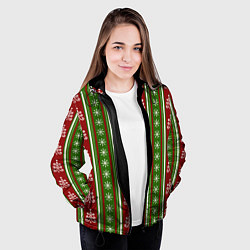 Куртка с капюшоном женская Новогодний полосатый узор с ёлками и снежинками, цвет: 3D-черный — фото 2