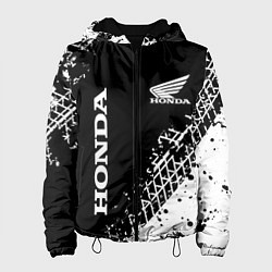 Куртка с капюшоном женская Honda - следы от шин, цвет: 3D-черный