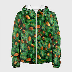 Куртка с капюшоном женская Ёлка зелёная с шишками, цвет: 3D-белый