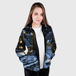 Куртка с капюшоном женская Ночной новогодний город, цвет: 3D-черный — фото 2
