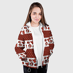 Куртка с капюшоном женская Новогодний паттерн, цвет: 3D-белый — фото 2