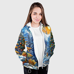 Куртка с капюшоном женская Новогодние елки в лесу масляные краски, цвет: 3D-белый — фото 2