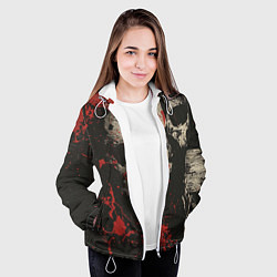 Куртка с капюшоном женская Силуэты черепов на гранжевом фоне, цвет: 3D-белый — фото 2