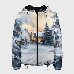 Куртка с капюшоном женская Зимний снежный двор, цвет: 3D-черный
