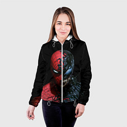Куртка с капюшоном женская Человек паук симбиот, цвет: 3D-белый — фото 2