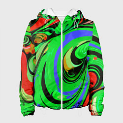 Куртка с капюшоном женская Красно-зелёный узор, цвет: 3D-белый