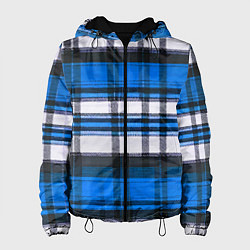 Куртка с капюшоном женская Сине-белая ткань в клетку, цвет: 3D-черный