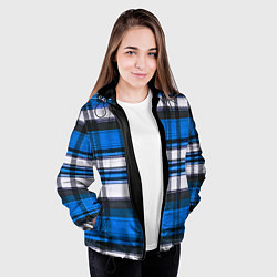 Куртка с капюшоном женская Сине-белая ткань в клетку, цвет: 3D-черный — фото 2