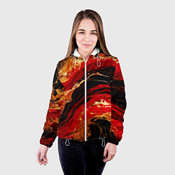 Куртка с капюшоном женская Красно-золотые брызги на чёрном фоне, цвет: 3D-белый — фото 2