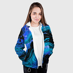 Куртка с капюшоном женская Синие брызги на чёрном фоне, цвет: 3D-белый — фото 2