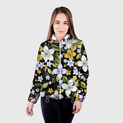 Куртка с капюшоном женская Жёлто-белые цветы на чёрном фоне, цвет: 3D-белый — фото 2