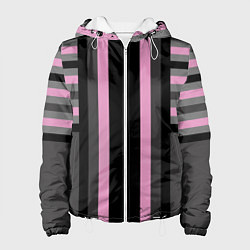 Куртка с капюшоном женская Розово серый полосатый узор, цвет: 3D-белый