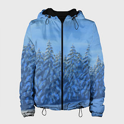 Куртка с капюшоном женская Ёлки под снегом в лесу, цвет: 3D-черный