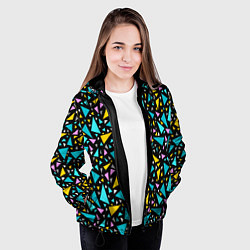 Куртка с капюшоном женская Разноцветные яркие треугольники на черном, цвет: 3D-черный — фото 2