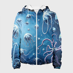 Куртка с капюшоном женская Мир фантастических осьминогов, цвет: 3D-белый