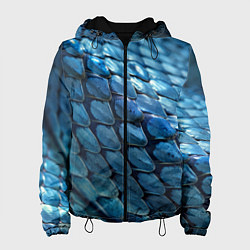 Куртка с капюшоном женская Голубая кожа змеи, цвет: 3D-черный