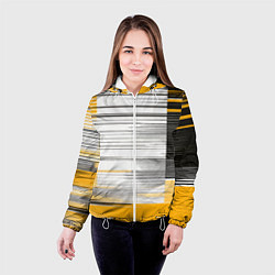 Куртка с капюшоном женская Чёрные вертикальные полосы на жёлто-белом фоне, цвет: 3D-белый — фото 2