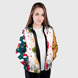 Куртка с капюшоном женская Новогодние паттерны комбинация, цвет: 3D-черный — фото 2