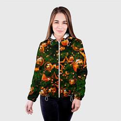 Куртка с капюшоном женская Новогодние игрушки на ветках, цвет: 3D-белый — фото 2