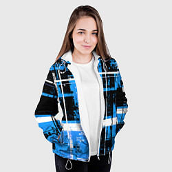 Куртка с капюшоном женская Сине-белый гранж на чёрном фоне, цвет: 3D-белый — фото 2