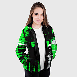 Куртка с капюшоном женская Зелёно-белый гранж на чёрном фоне, цвет: 3D-черный — фото 2
