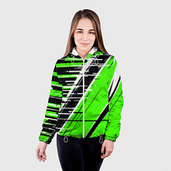 Куртка с капюшоном женская Чёрно-белые глитч полосы на зелёном фоне, цвет: 3D-белый — фото 2