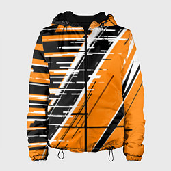 Куртка с капюшоном женская Чёрно-белые глитч полосы на оранжевом фоне, цвет: 3D-черный