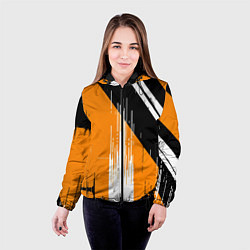 Куртка с капюшоном женская Вертикальные чёрные линии на оранжево-белом фоне, цвет: 3D-черный — фото 2