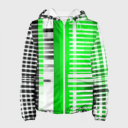 Женская куртка Белые полосы на зелёно-чёрном фоне