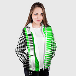 Куртка с капюшоном женская Белые полосы на зелёно-чёрном фоне, цвет: 3D-белый — фото 2